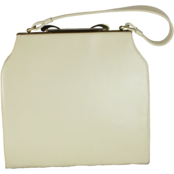 Vintage Corat Top Handle Purse Hand Bag Cream/Ivory Metal Frame Clasp PU75 - Picture 1 of 16